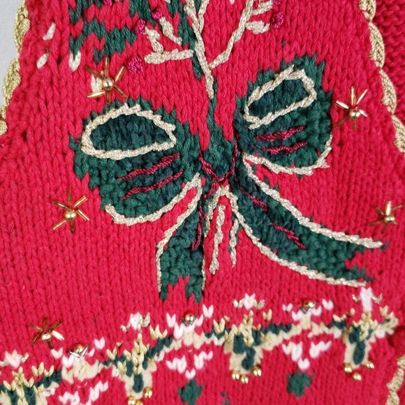 Tiara International Women's Large Red Knit Beaded Ugly Christmas Sweater Vest - Picture 5 of 12